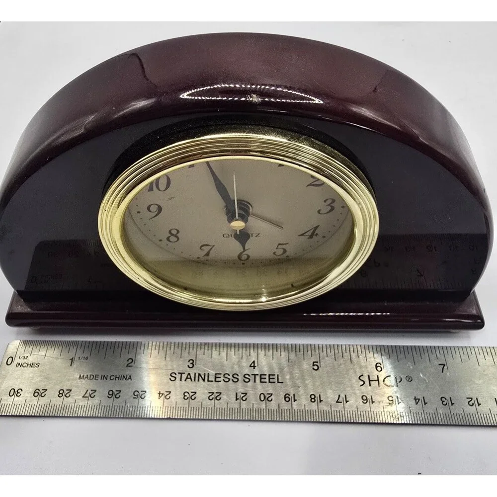 Vintage JCPenney Accents Mantel Clock Wood Arch Piano Finish Quartz Desk Table